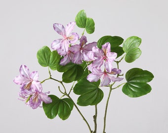Bauhinia Spray with Leaves, Real Touch Orchid Tree Bloom, Artificial Flower Craft, Home Floral Decor, Wedding Party Arrangement Centerpiece