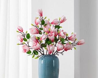 Ontluikende Magnolia bloemstengel met bladeren, nep Magnolia toppen, kunstbloemen, Home Floral Decor, bruiloft feest arrangement middelpunt