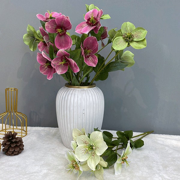 Artificial Hellebore Stem with Foliage, Realistic Lenten Rose, Living Room Flower Decor, Bridal Bouquet, Wedding Party Floral Arrangement