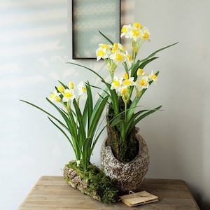 Daffodil Flower Stem with Leaves, Silk Narcissus Plant, Artificial Flower Craft, Home Floral Decor, Wedding Arrangement, Table Centerpiece