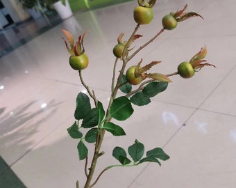 Artificial Rose Hips Stems, Realistic Fruits with Leaves, Home Floral Decor, for Wedding Arrangement, Kitchen Vase Filler, Bouquet Garland