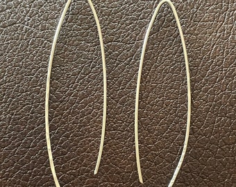 Hammered 14k Gold Filled Threader Earrings, Large Hoops, Tiny Hoops, Minimalist Earrings Rose Gold Threaders