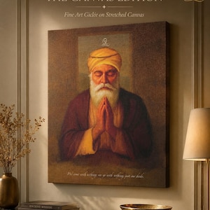 Guru Nanak Dev Ji Leinwanddruck – Sikh-Wandkunst, Gurmukhi-Zitat