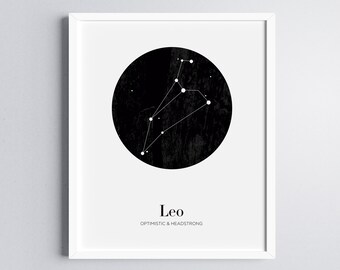 Leo Star Constellation Astrology Print Digital Download, Black and White