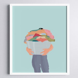 Laundry Day Art Print, Instant Download Print, Pastel Colors Art Print