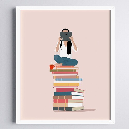 Book Lover Art Print Girl Reading Art Print Book Gift Etsy