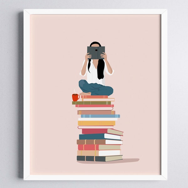 Book Lover Art Print, Girl Reading Art Print | Réserver un cadeau