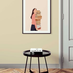 Book lover wall art. Book lover printable art. Girl reading art print.