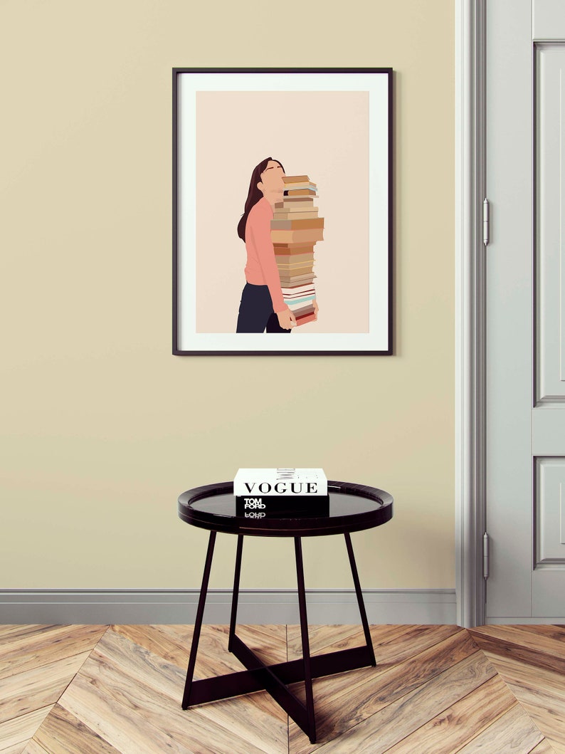 Book lover wall art. Book lover printable art. Girl reading art print.