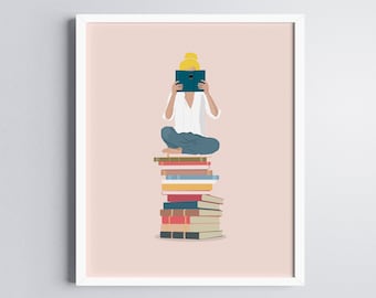 Book Lover Art Print, Girl Reading Art Print