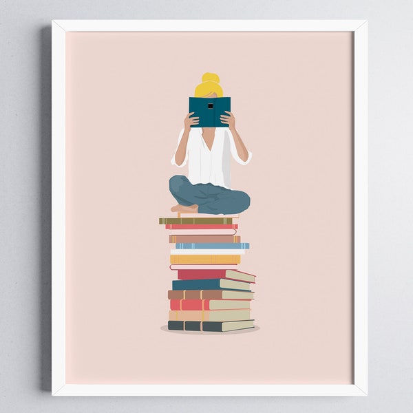 Book Lover Art Print, Girl Reading Art Print