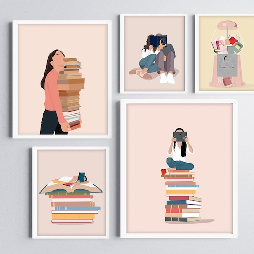Book Lover Art Print Bundle Set of 5 Art Prints Digital Etsy