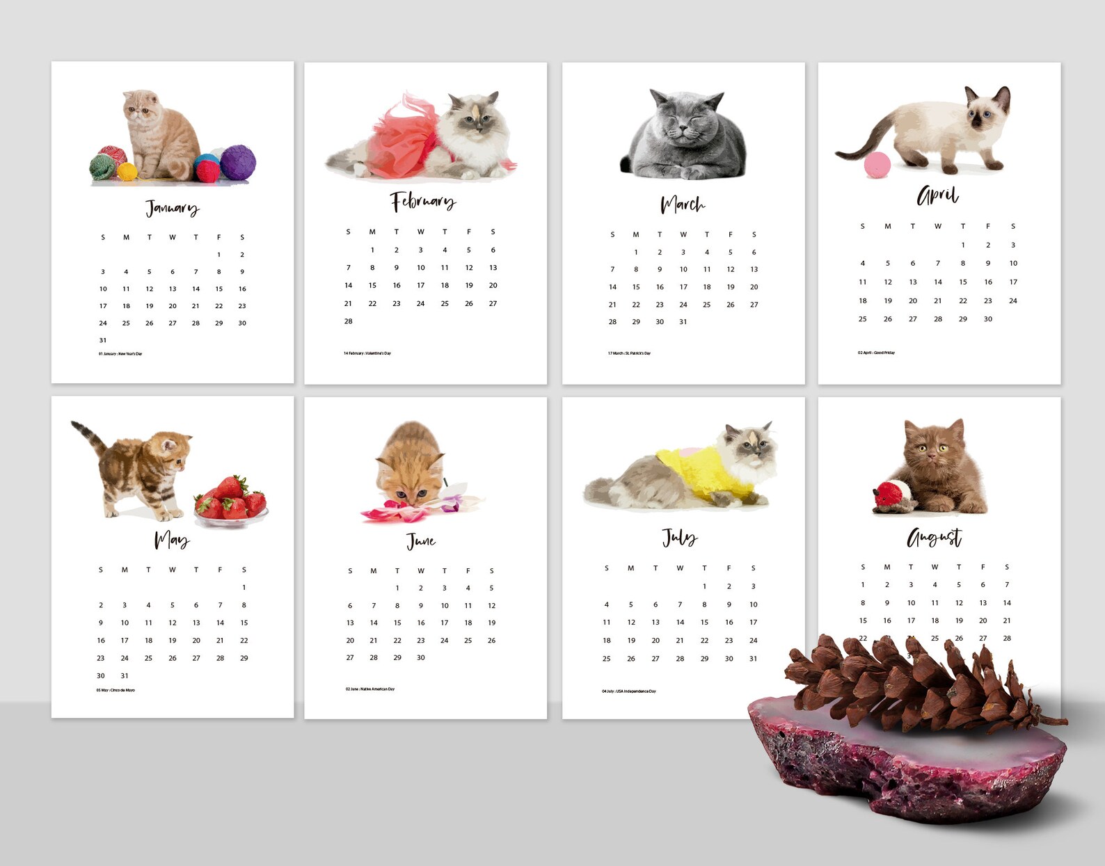 Calendario de gatos imprimible 2021 calendario de pared de Etsy