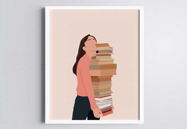 Book lover wall art. Book lover printable art. Girl reading art print.