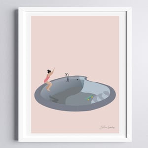 Leap of Faith Art Print, Girl Jumping into Swimming Pool Art Print