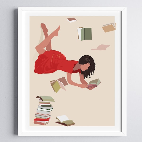 Book Lover Art Print, Girl Reading Art Print, Beige Colors Art Print | Book Gift