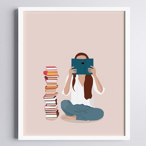 Book Lover Art Print Girl Reading Art Print Book Gift Etsy