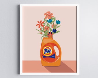 Laundry Room Art Print | Wall Art Illustration | Tide with flowers  | Instant Download