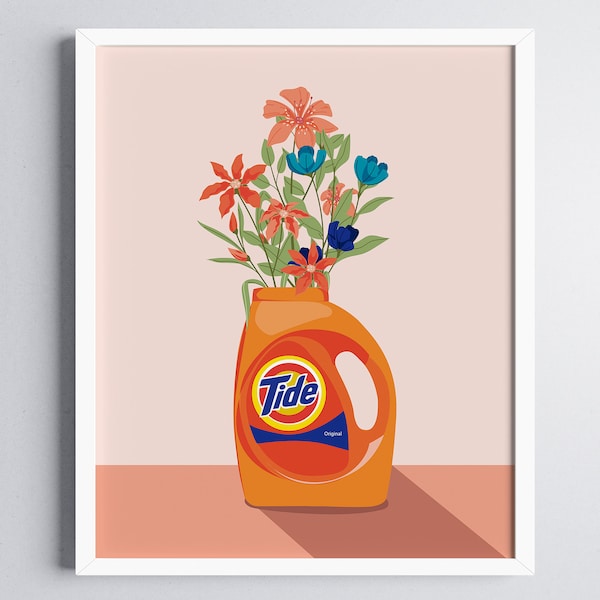 Laundry Room Art Print | Wall Art Illustration | Tide with flowers  | Instant Download