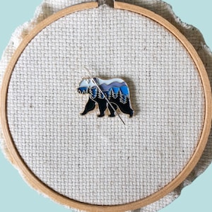 Mountain Bear Enamel Needle Minder, Fridge Magnet, Magnetic Lapel Pin, Needle Nanny, PNW Needle Holder, Embroidery Magnet