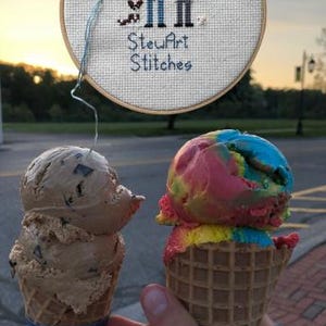 Ice cream cone magnetic needle minder – fun enamel accessory for cross stitch, embroidery, and needlepoint – sweet summer stitching gift for ice cream and dessert lovers.