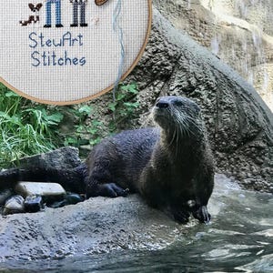 Brown otter magnetic needle minder – woodland animal enamel accessory for cross stitch, embroidery, and needlepoint – cute stitching gift for nature and wildlife lovers.