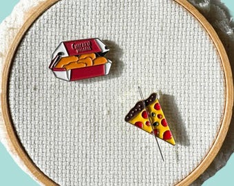 Pizza or Chicken Nuggets Enamel Needle Minder, Cross Stitch Magnet