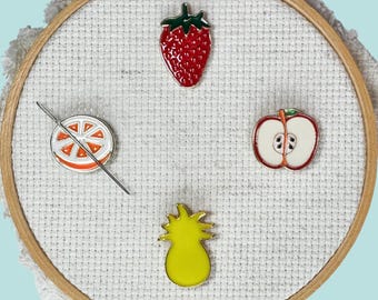 Fruit Needle Minders, Strawberry, Apple, Pineapple or Orange Magnetic Needle Nanny