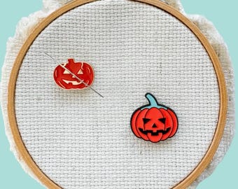 Ghost and Pumpkin Enamel Needle Minder, Halloween Needle Magnet for Stitching