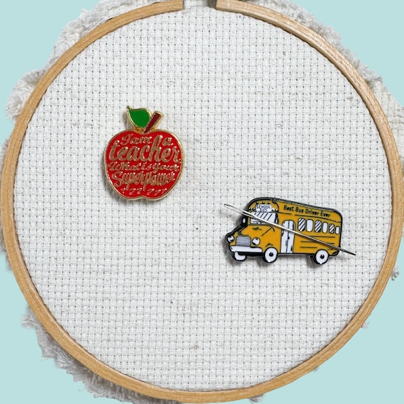 Teacher Apple and School Bus Needle Minder, Teacher and Bus Driver Gift Needle Magnet