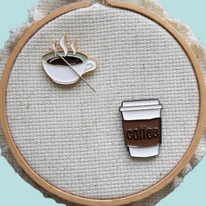 Coffee Enamel Needle Minder, Fun Fridge Magnet, Magnetic Lapel Pin, Enamel Needle Nanny, Cross Stitch Magnet, Embroidery Magnet