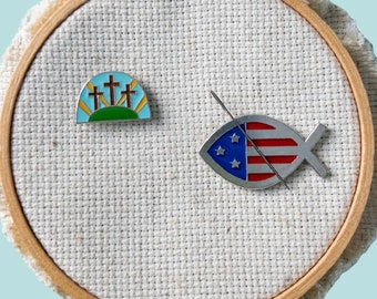 Cross or Fish Enamel Needle Minder, Easter Magnetic Needle Nanny