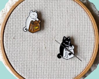 Cat Enamel Needle Minder, Magnetic Lapel Pin, Fridge Magnet