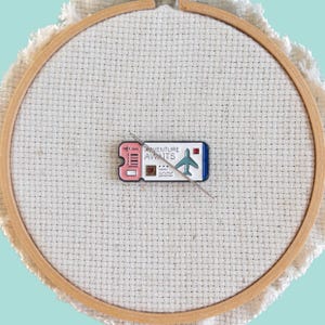 Airplane Ticket Enamel Needle Minder, Fridge Magnet, Adventure Magnetic Pin, Vacation Needle Nanny, Cross Stitch Magnet, Embroidery Magnet