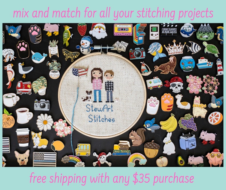 Variety of enamel magnetic needle minders – mix and match designs for cross stitch, embroidery, sewing, quilting, or needlepoint. Free shipping on $35+ orders.