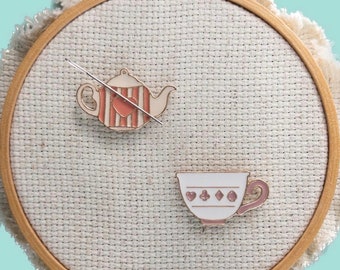 Tea Enamel Needle Minder, Teapot & Teacup Magnetic Pin