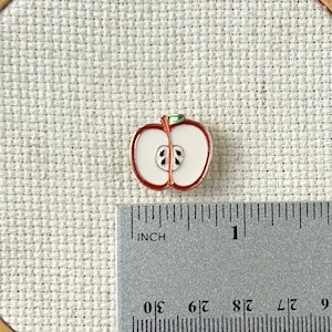 Magnetic apple enamel needle minder for cross stitch, embroidery, needlepoint and sewing – cute fruit needle holder, strong needle magnet.