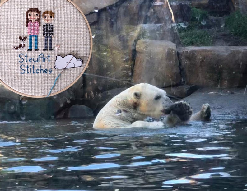 Polar bear magnetic needle minder – charming enamel accessory for cross stitch, embroidery, and needlepoint – winter animal themed stitching gift for polar and arctic lovers.