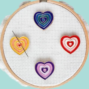 Heart Enamel Needle Minder, Fun Fridge Magnet, Magnetic Lapel Pin, Enamel Needle Nanny, Valentine Needle Magnet, Love Needlepoint Accessory