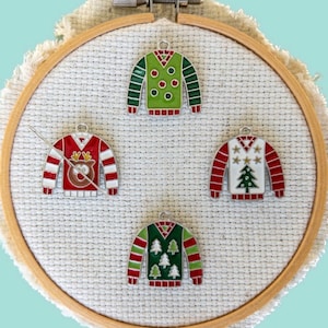 Winter Sweater Enamel Needle Minder, Ugly Sweater Fridge Magnet, Holiday Magnetic Lapel Pin, Cross Stitch Needle Magnet, Embroidery Magnet