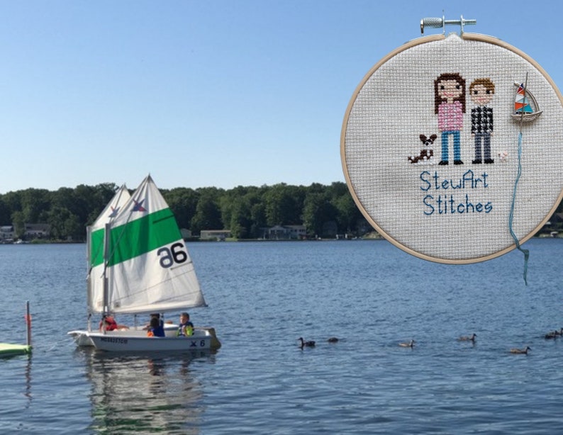 Sailboat magnetic enamel needle minder – nautical needle holder for cross stitch, embroidery, sewing, quilting, or needlepoint. Perfect for ocean, lake or sailing enthusiasts.