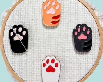 Cat Paw Enamel Needle Minder: Magnetic Kitty Nanny, Lapel Pin