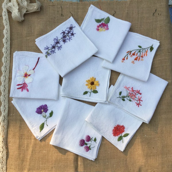 Simple Hand Embroidery Designs For Handkerchiefs, Linen Fabric Handkerchief, Special Holiday, Birthday gift, Handmade gift, Gift for her