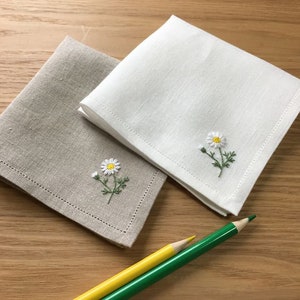 Linen Handkerchief,Beautiful Floral Handkerchief, Hand Embroidered Handkerchief,Wild Flowers Embroidery,Linen Handkerchief,Personalized Gift