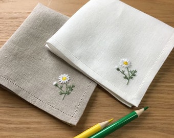 Linen Handkerchief,Beautiful Floral Handkerchief, Hand Embroidered Handkerchief,Wild Flowers Embroidery,Linen Handkerchief,Personalized Gift