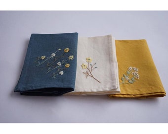 Beautiful Floral Handkerchiefs,Linen Embroidered Handkerchief,Hand Embroidered,Wild Flower Handkerchief,Linen Handkerchief,Personalized Gift
