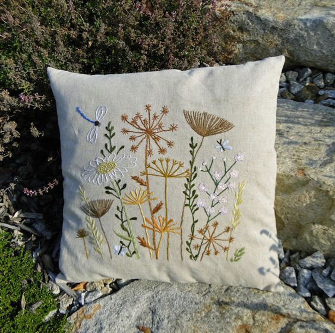Linen Pillow Cover Embroidered Floral Linen Pillow Cover Etsy