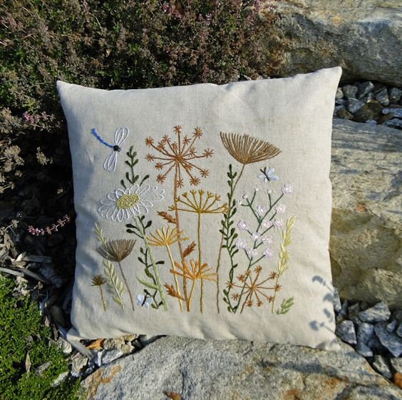 Janlynn Crewel Embroidery Kit, Floral Fantasy Pillow, White 