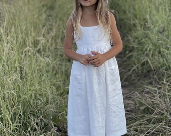 Robe d'été en lin à bretelles pour enfants, Robe pour fille en lin naturel pur, Robe en lin doux pour filles naturels, Robe en lin pour bébé fille, Robe en lin pour toute-petite