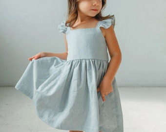 Linen Girls Dress, Pure Natural Linen Girls Dress, Natural Girls Soft Linen Dress, Summer Linen Dress For Baby Girls, Toddler Linen Dress